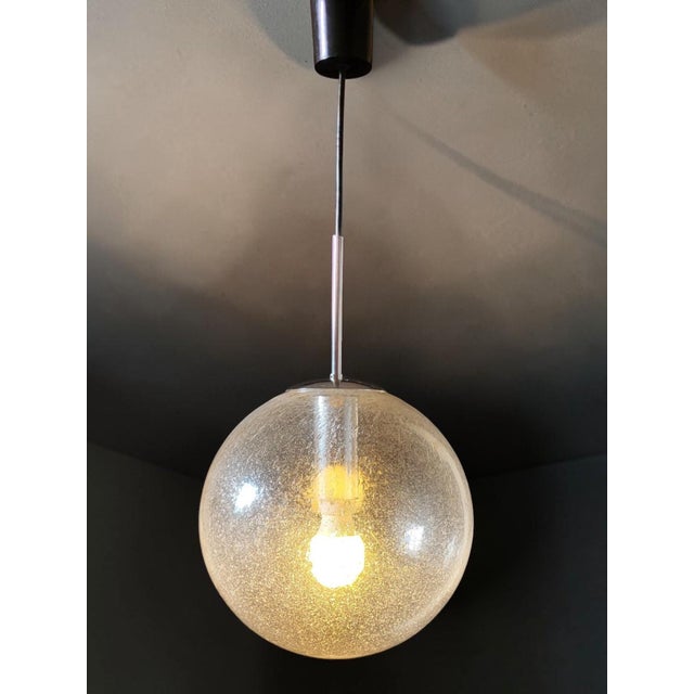 Globe Pendant Light in Blown Bubble Glass and Chrome Frame, Germany, 1970s For Sale - Image 6 of 9