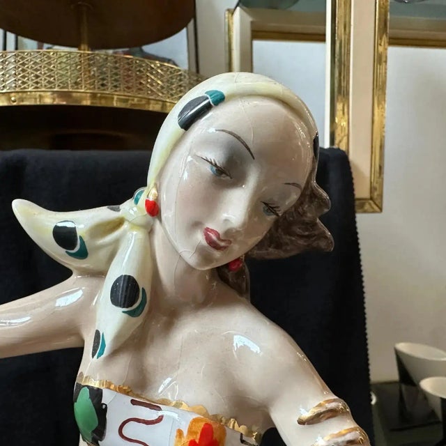 1950s Mid-Century Modern Ceramic Italian Figure of a Woman With Fishes For Sale - Image 6 of 11