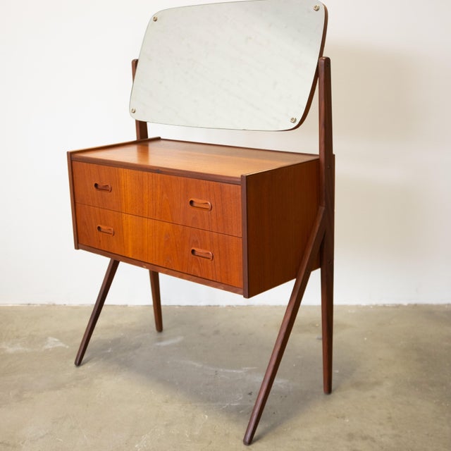 Danish Teak Vanity / Dressing Table With Adjustable Mirror For Sale - Image 9 of 11