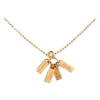 25753 - Gucci Diamond 18k Rose Gold 4 Logo Tag Pendant Bead Chain Necklace For Sale