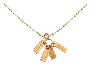 Gucci Diamond 18k Rose Gold 4 Logo Tag Pendant Bead Chain Necklace