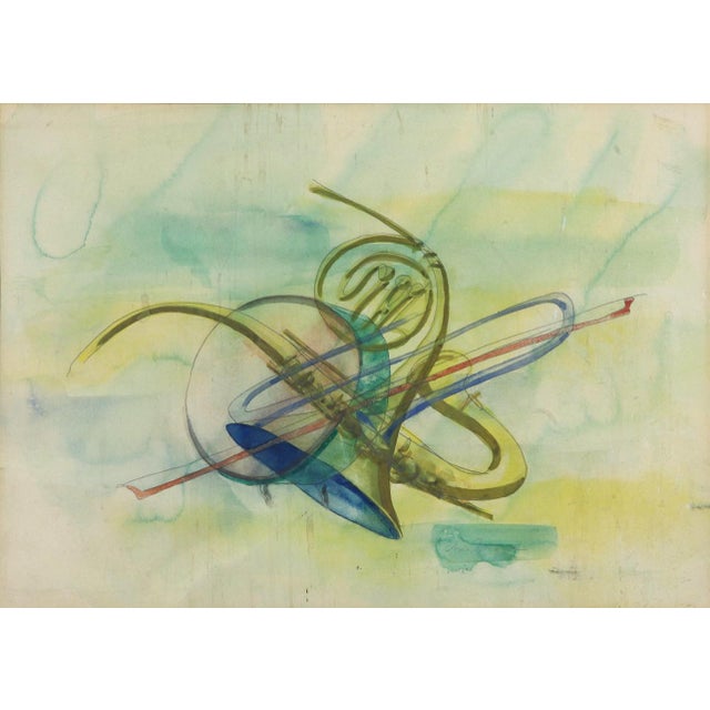 Original Mid-Century Abstract Watercolor Painting, Attrib. Elsie Driggs – Musical Instruments For Sale In Kansas City - Image 6 of 6