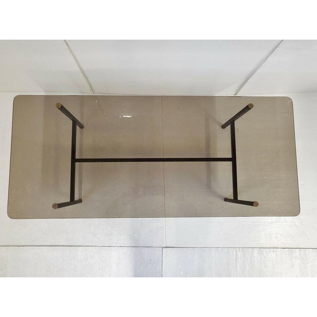 Vintage Coffee Table in Black Lacquered Steel and Smoked Glass, 1950s For Sale - Image 10 of 11