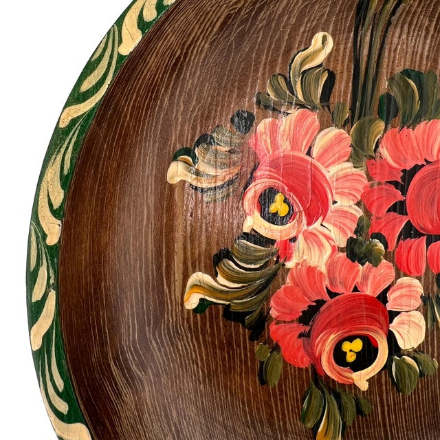 Mid 20th Century Mid 20th Century Hand-Painted Folk Art Wooden Bowl, Floral Tole Design For Sale - Image 5 of 12