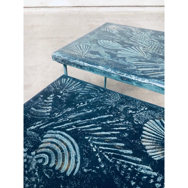 Turquoise Postmodern Handmade Nesting Table Set by J. Berdou, France, 1980s, Set of 2 For Sale - Image 8 of 18