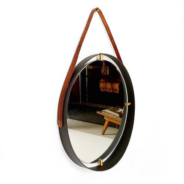 Ambianic Studio Round Mirror With Leather Strap Chairish