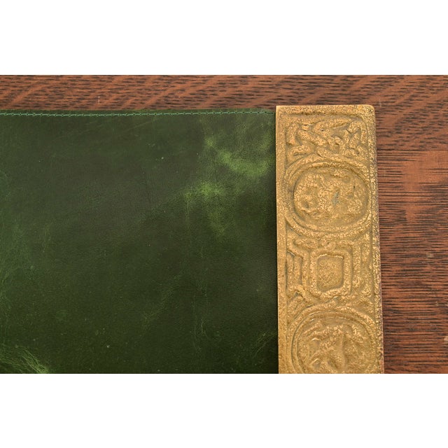 Metal Tiffany Studios New York Zodiac Bronze Doré Blotter Ends With Leather Desk Blotter For Sale - Image 7 of 14