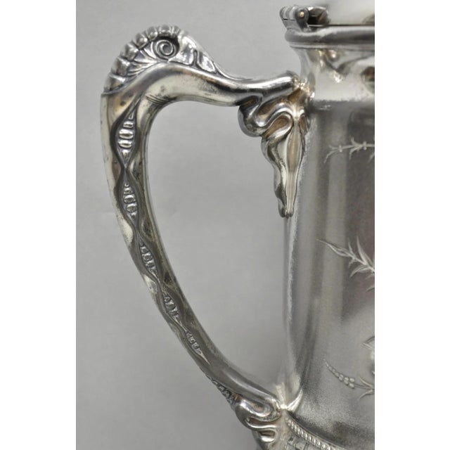 Art Nouveau Early 20th Century Wilcox Silver Plate Co Art Nouveau Silver Plated Duck Handle Coffee Pot Pitcher For Sale - Image 3 of 18
