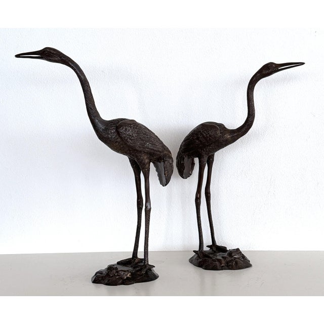Large Burnished Brass Heron Sculptures, Italy, 1970, Set of 2 For Sale - Image 4 of 18