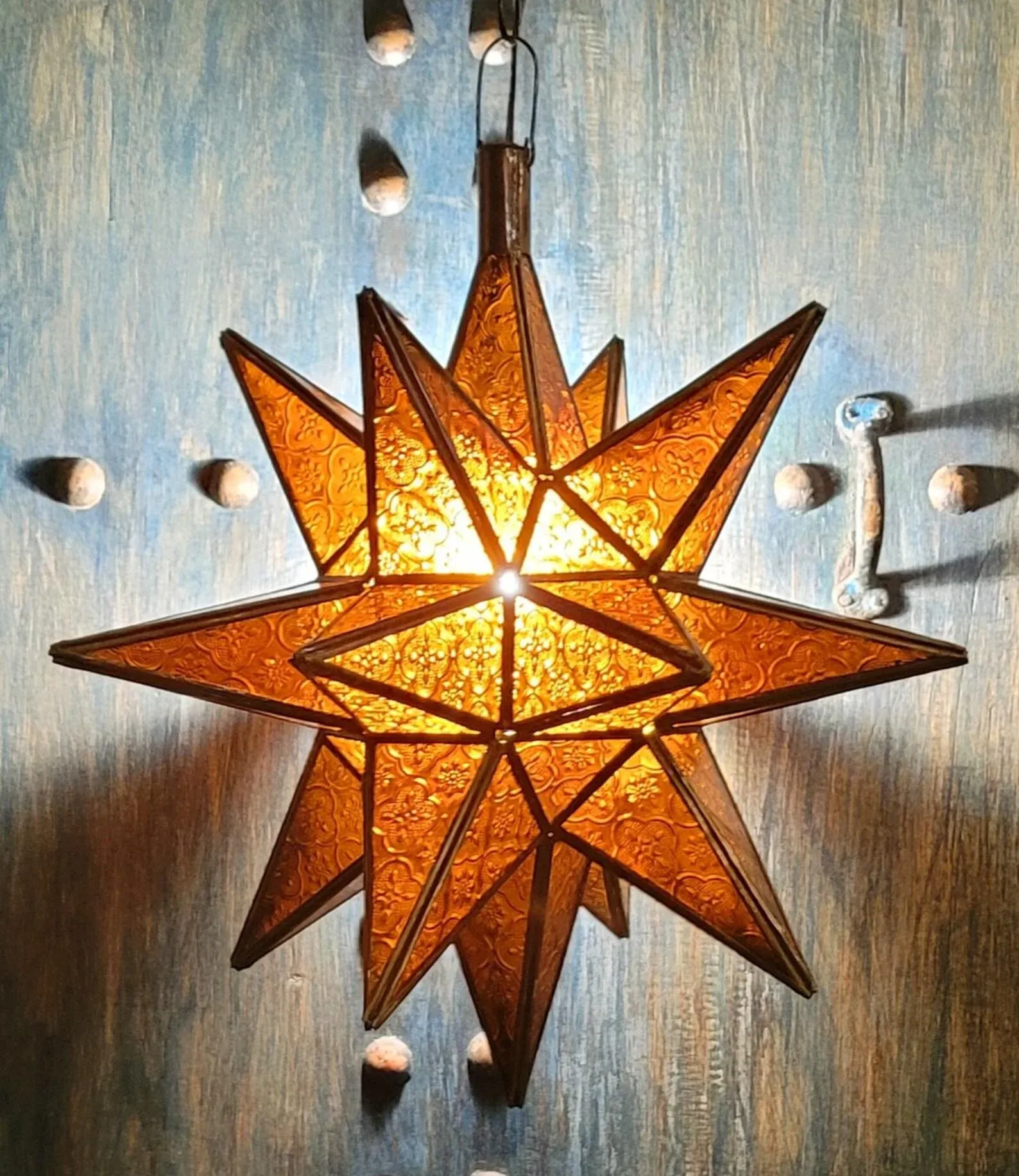 21st Century Large Handmade Amber / Frosty Orange Moroccan Star