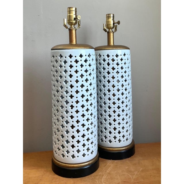 Vintage Perforated Ceramic Table Lamps - Pair For Sale In West Palm - Image 6 of 13