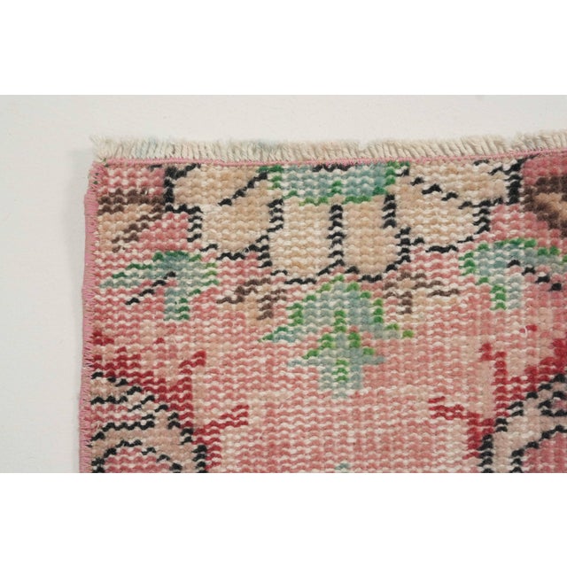 1970s Vintage Turkish Handmade Wool Cotton Pink Area Rug For Sale In San Francisco - Image 6 of 12