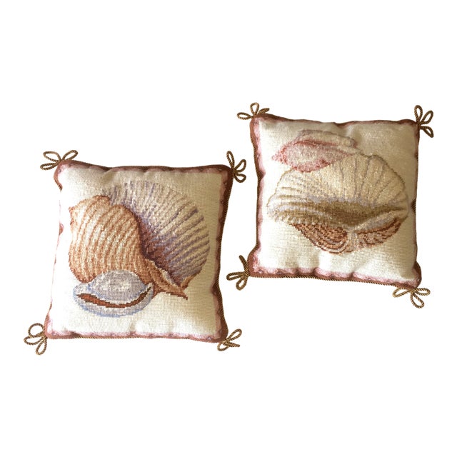 Vintage Needlepoint Shell Pillows A Pair Chairish