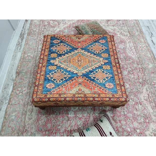 Blue Rug Printed Fabric Upholstered Coffee Table For Sale - Image 4 of 11