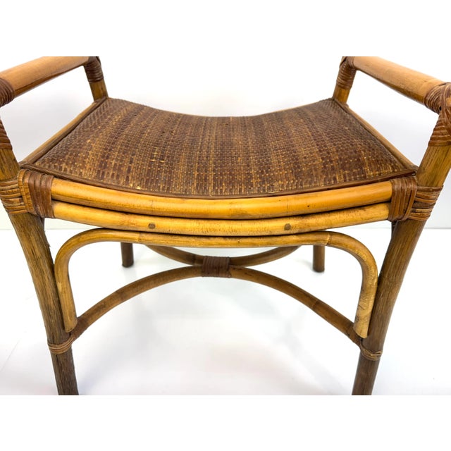 Vintage Mid Century Rattan Bench With Bentwood Frame and Woven Seat For Sale - Image 10 of 12