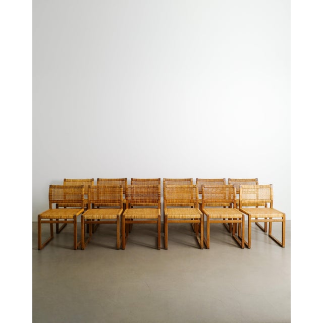 Danish Mid Century Wood & Rattan BM-61 & BM-62 Dining Chairs by Børge Mogensen, 1960s, Set of 14 For Sale - Image 3 of 11