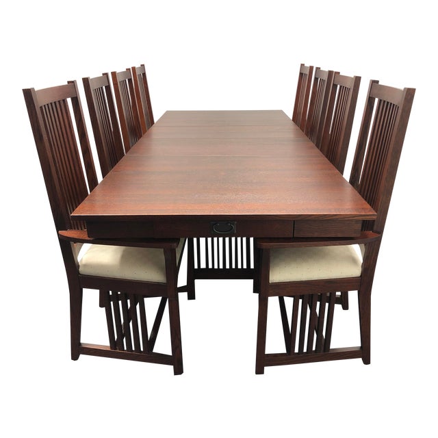 Le Meuble Villageois Mission Oak Dining Set Table 8 Chairs Chairish