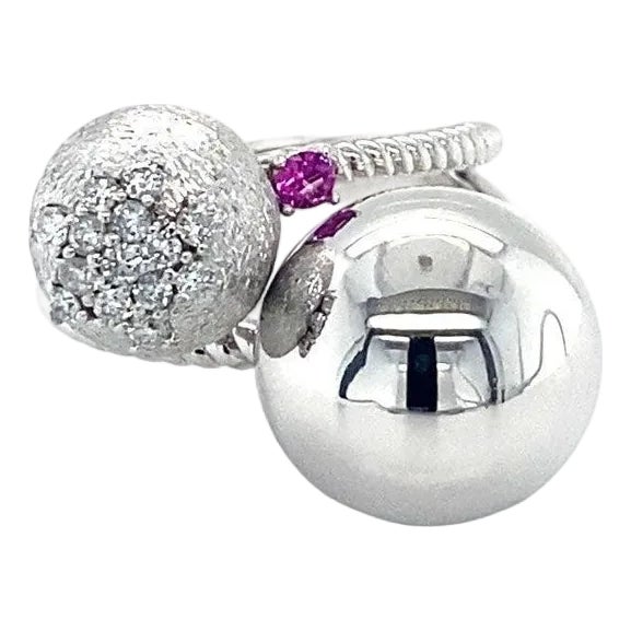 0.26 Carats Natural Diamond Pink Sapphire White Gold Statement Ring, Size 7 For Sale