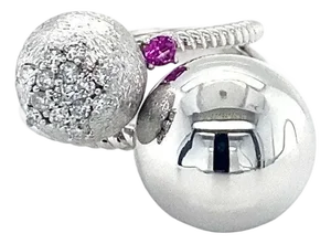 0.26 Carats Natural Diamond Pink Sapphire White Gold Statement Ring, Size 7