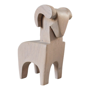 Hand Carved Crate and Barrel White Oak Wood Ram Sculpture