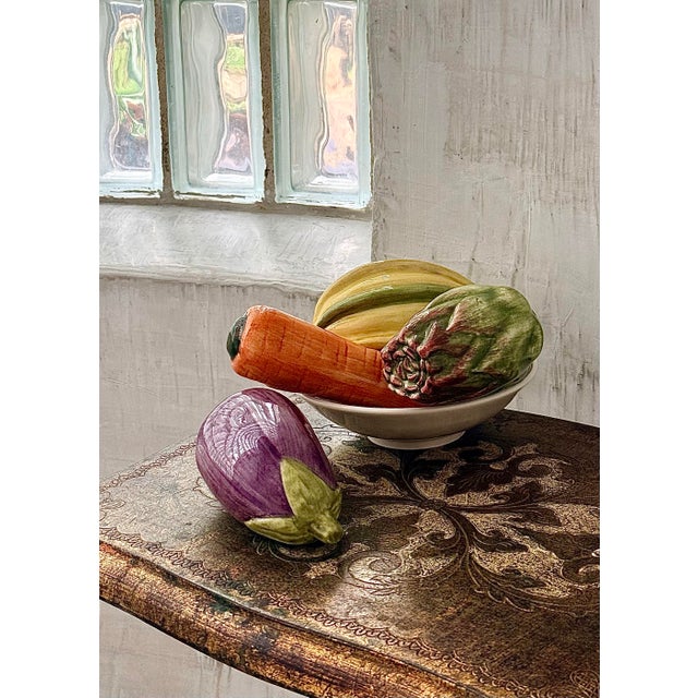 Vintage Majolica Style Hand-Painted Ceramic Fruit, Late 20th Century- Set of 4. Realistically rendered in exacting detail...