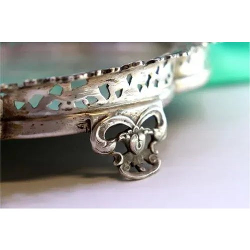 Silver Plated Salver with Scalloped and Guilloche Grid For Sale - Image 4 of 7