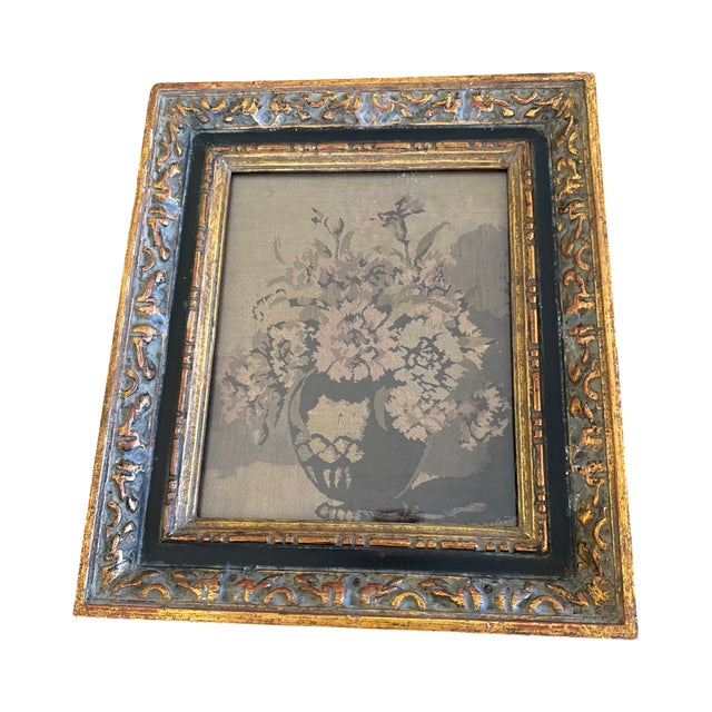 Victorian Antique Floral Tapestry in Exceptional Black & Gilt Frame For Sale - Image 3 of 11