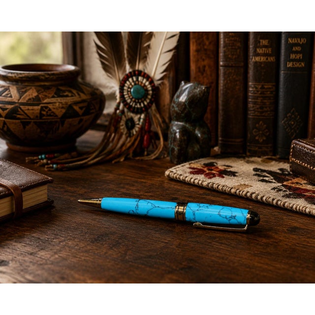 A striking ballpoint pen distinguished by its vivid turquoise marble (85% crushed genuine turquoise with 15% composite)...