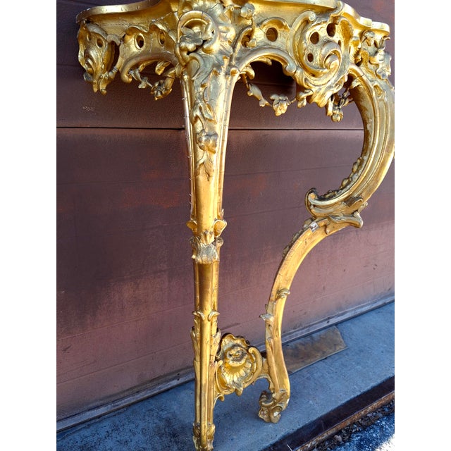 Pair 18th Century Rococo Style Carved Giltwood Marble Top Side Tables For Sale - Image 9 of 14