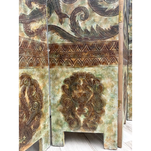 1970s Signed Peacock Relief 6-Panel Folding Screen by K. Walton 12/100 For Sale In Los Angeles - Image 6 of 18