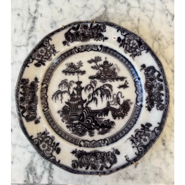 Ironstone Black Toile Decorative Plate and Wall Hanger - Stamped For Sale In New York - Image 6 of 6