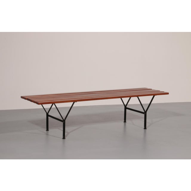 Mid-Century Italian Bench in Wood and Black Metal, 1960s For Sale - Image 16 of 16