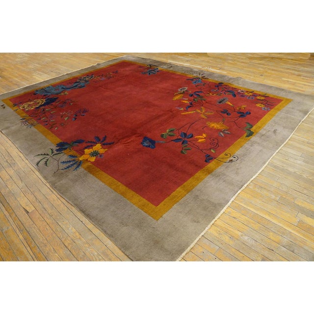 1920s 1920s Orange Floral Modern Antique Chinese Art Deco Handknotted Wool Rug For Sale - Image 5 of 10