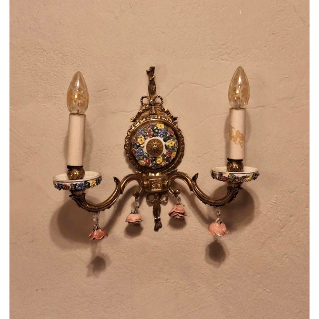 Mid-Century Modern Spanish Boho Ceramic and Brass Wall Light For Sale - Image 6 of 12