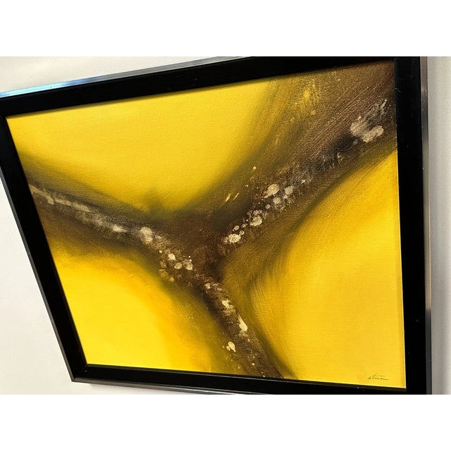 Mid-Century Modern Tim Atmar Signed Original Modern Yellow Ethereal Bird Framed Oil Painting For Sale - Image 3 of 10
