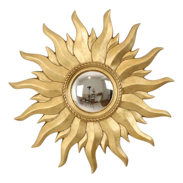 Vintage Convex Gilt Sunburst Witch Mirror, 1960s For Sale
