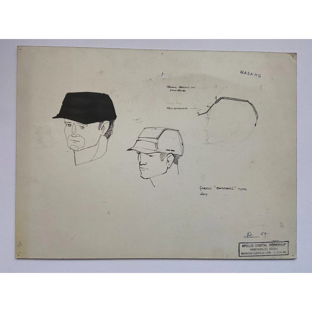 Raymond Loewy & William Snaith, Helmeted Man 3 for NASA, 1968, Pencil Drawing For Sale - Image 3 of 6