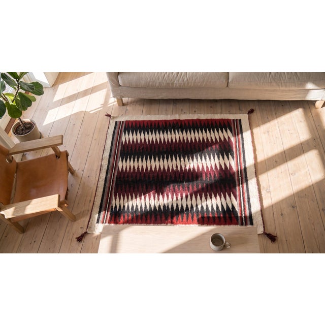 Textile 1930s Multicolor Geometric Antique American Navajo Rug 1'3" X 1'4" Flatweave Wool Carpet For Sale - Image 7 of 9