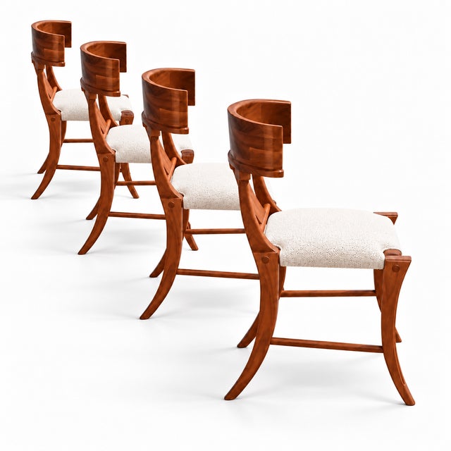 Mid Century Modern Solid Walnut Klismos Counter Stools. With Upholstered Seats - 4 For Sale - Image 4 of 4