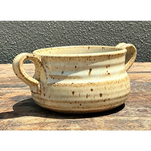 Vintage Original Studio Pottery Two Handle Bowl For Sale - Image 9 of 12