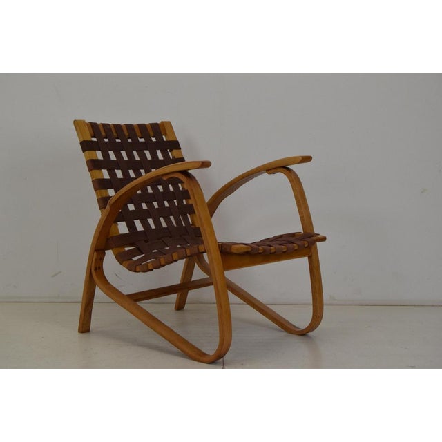 Made in Czechoslovakia. Made of fabric, beechwood. Two pieces in stock. Good Original condition. This piece is attributed...