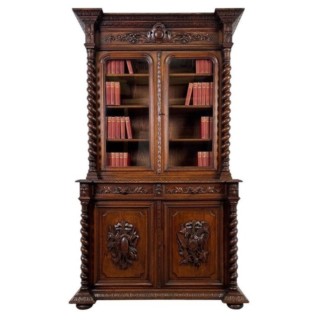 19th Century Antique English Renaissance Revival Oak Bookcase For Sale - Image 14 of 14