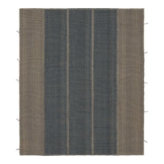 Rug & Kilim’s Contemporary Kilim in Gray and Blue Textural Stripes For Sale