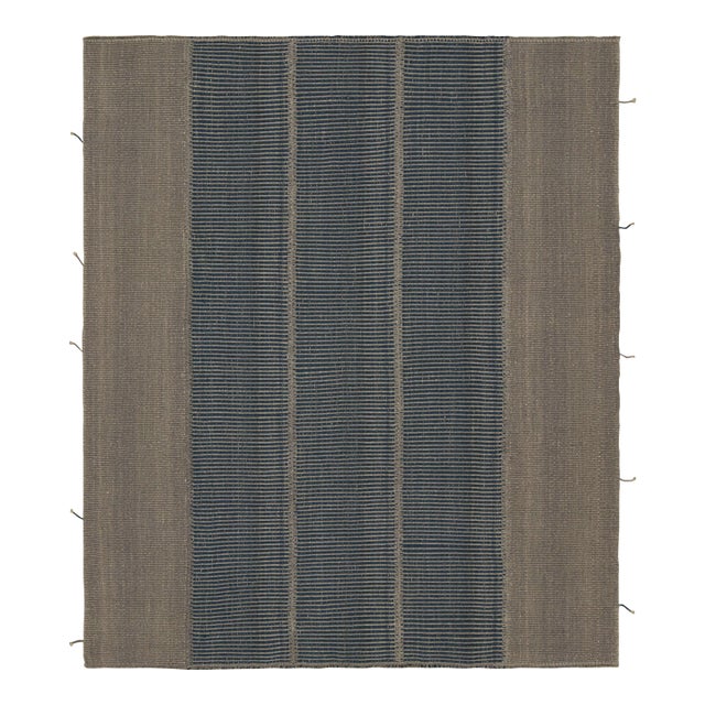 Rug & Kilim’s Contemporary Kilim in Gray and Blue Textural Stripes For Sale
