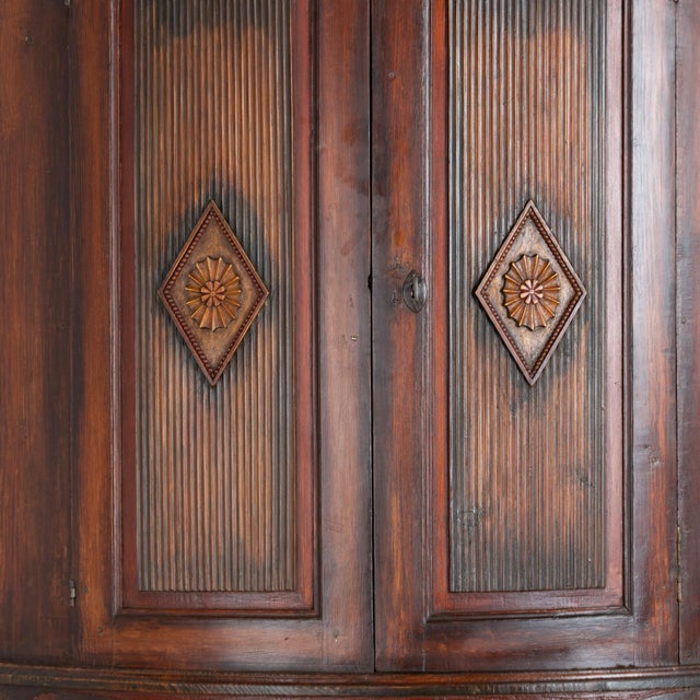 Folk Art 19th Century Swedish Gustavian Bowfront Painted Corner Cabinet For Sale - Image 3 of 11