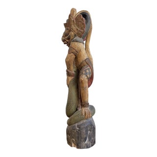 Mid-Century Balinese Carved Wood Sculpture Hanuman and the Snake For Sale