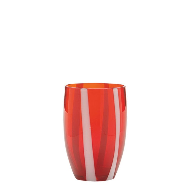 Elegant tumblers characterized by white glass paste bands applied to bright colors making them similar but always unique....