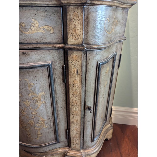 Curved, Inlaid Wood, Stenciled Console Commode Table For Sale - Image 14 of 15