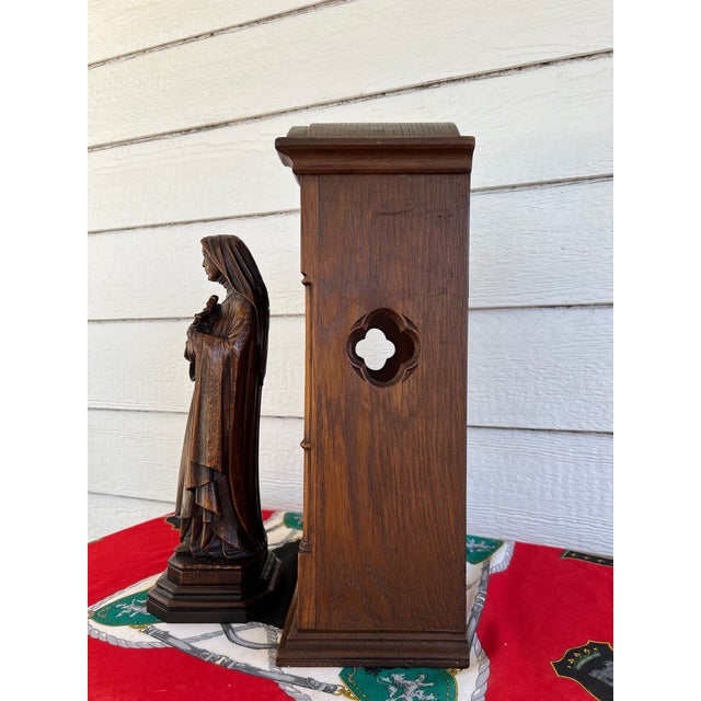 Antique French Carved Oak Statue Niche St. Thérèse Gothic Shrine C1930 For Sale - Image 17 of 18
