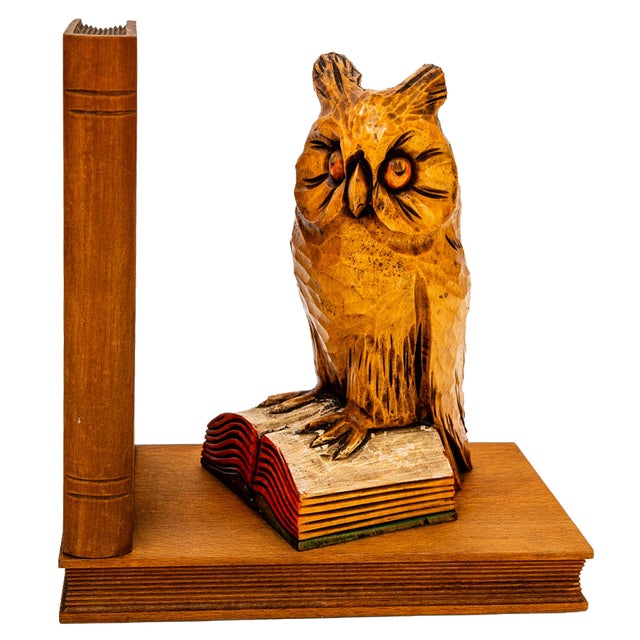 Carved Owl Motive Lime Wood Bookends, Vienna, 1960s, Set of 2 For Sale
